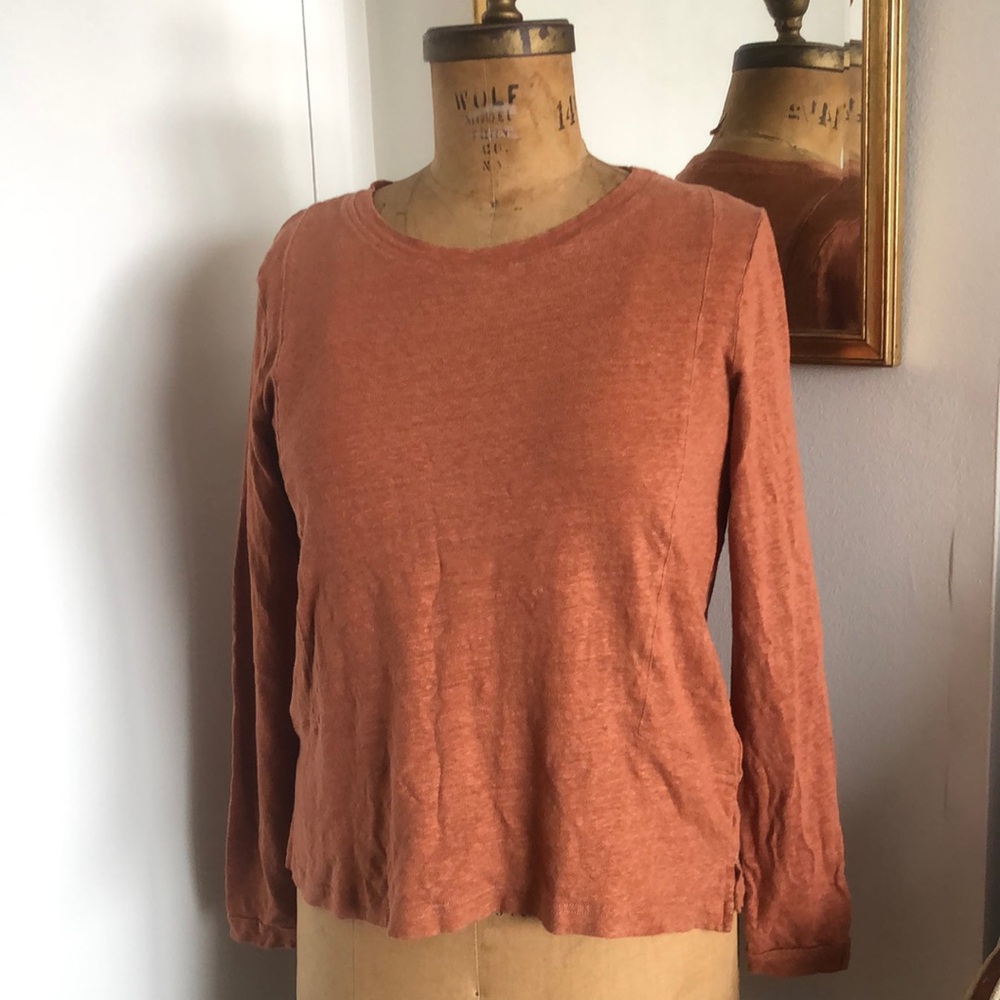 Women's Long Sleeve Top in Rust Slub cotton